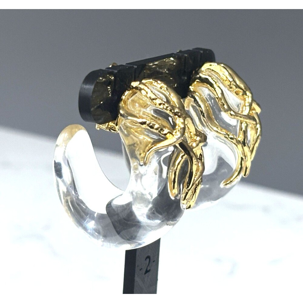 Alexis Bittar Earrings Clear Lucite Molten Gold Tone Clip On Hoop Statement
